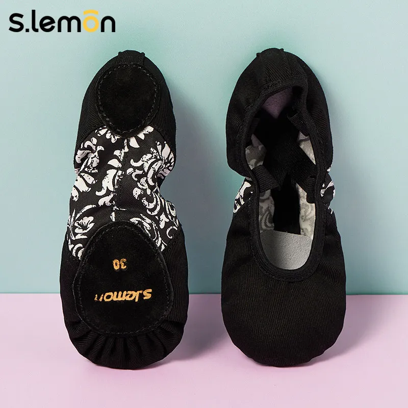 

S.lemon Black Elastic Dance Shoes for Women – Soft Cow Velvet Sole, Ethnic Style Ballet Slippers for Ballet, Yoga & Folk Dance