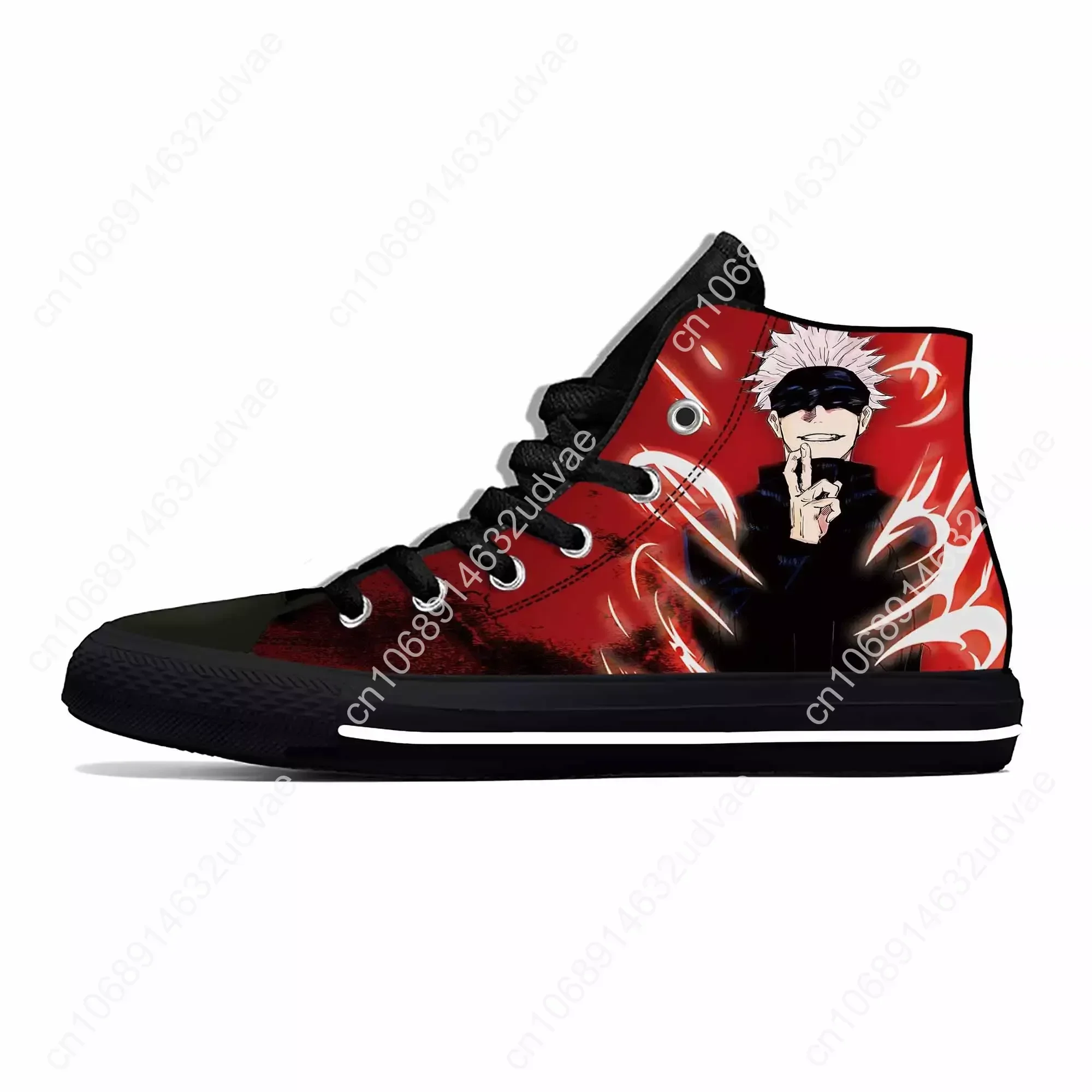 Sapato casual masculino e feminino de pano, manga anime japonês, jujutsu kaisen, gojo satoru, top alto, confortável, respirável, impressão 3D