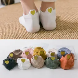 3 Pairs Women Embroidered Short Ankle Socks Set Spring Summer Love Heart Japanese Style Candy Color Casual Fashion Cotton Socks
