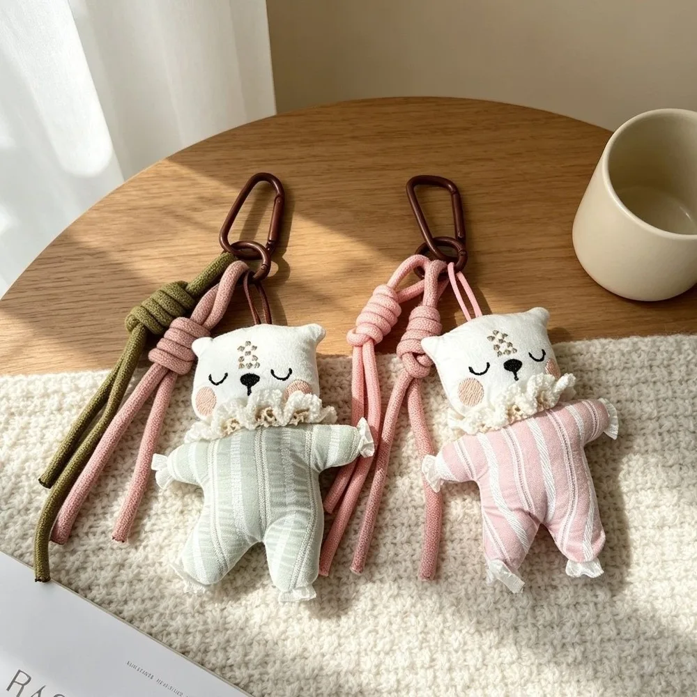 Cute Polyester Cloth Animal Keychain Soft Texture Cotton Pendant Braided Lanyard Cartoon Backpack Charm Student