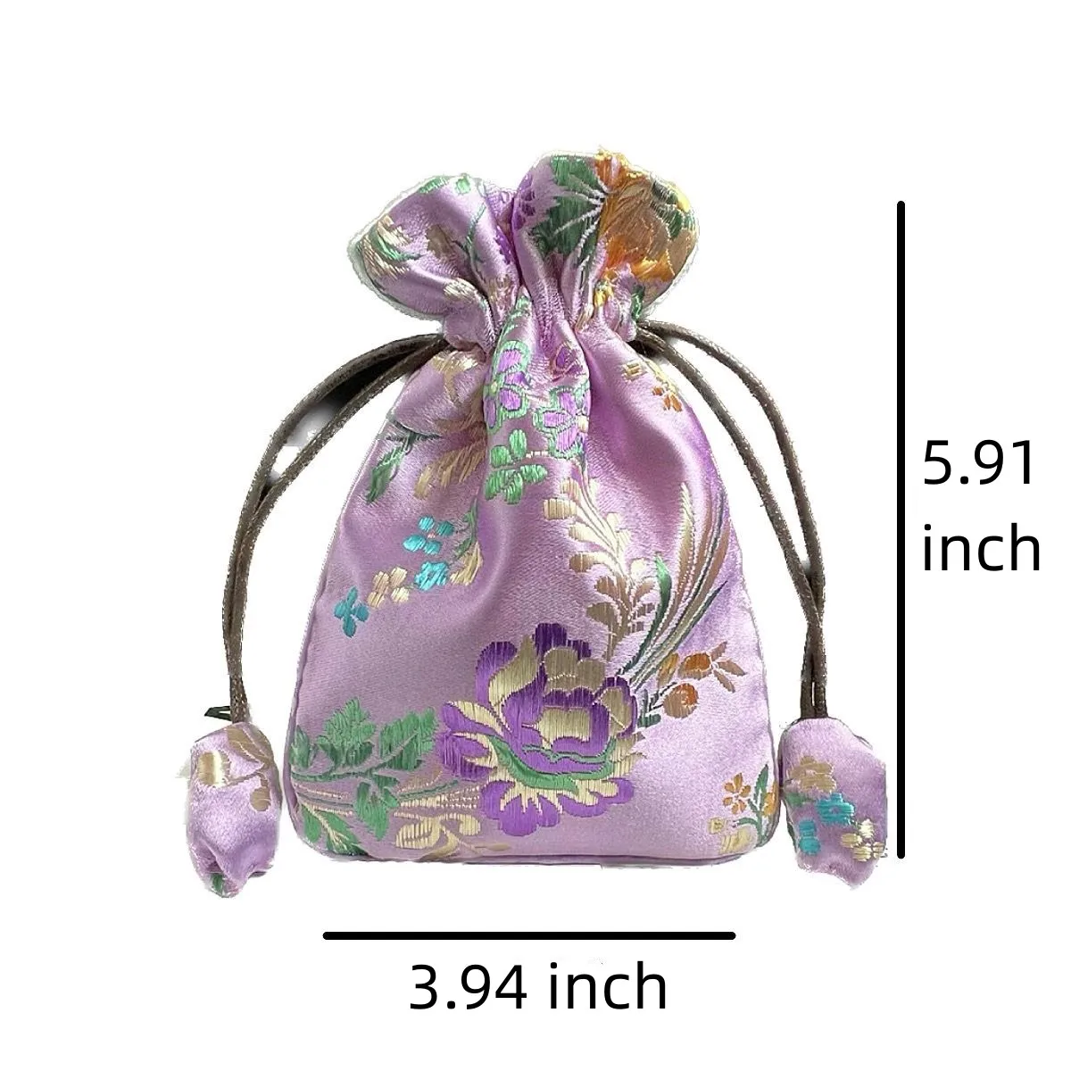 5 Pcs Drawstring Jewelry Storage Bags with Velvet Lined, Jacquard Silk Satin Bracelets Necklace Packaging Pouches