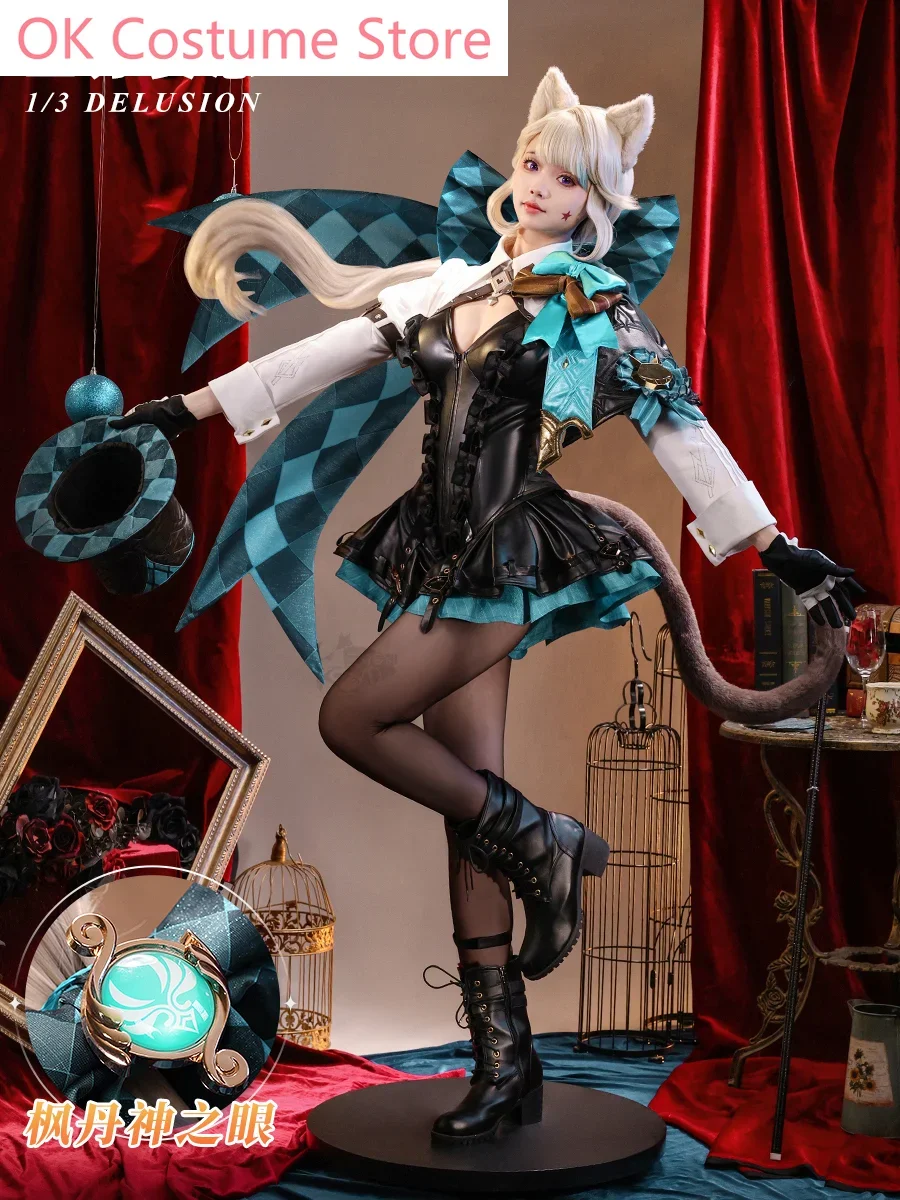 Three Point Delusion Genshin Impact Magician Women Lynette Cosplay Costume Cos Game Anime Party Uniform Hallowen Play Role