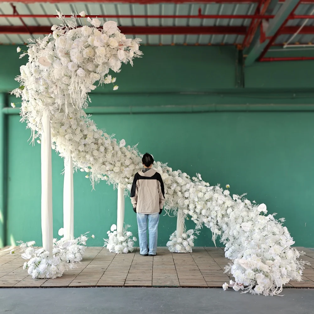 Creative Artificial Flowers White Spiral Floral Arrangement For Wedding Decoration,Party Backdrop,Anniversaire Decor