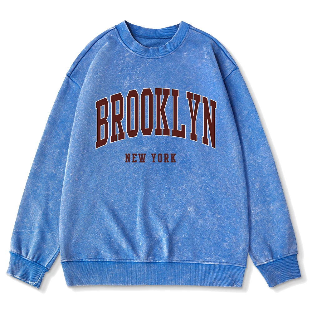 Vintage Woman Acid Wash Hoodie Brooklyn New York Letter Prints Sweatshirt Cotton Oversize Casual Pullover Couple Washed Clothes