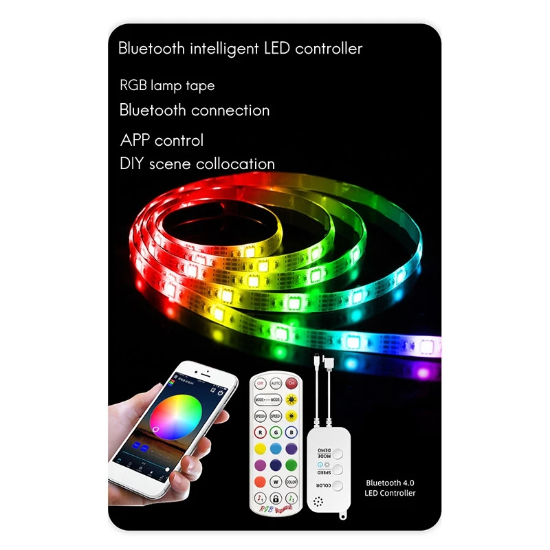 Waterproof LED Light Strip 5050RGB Music Light Strip 15M 450 Light Intelligent Bluetooth 24 Key Colorful Light