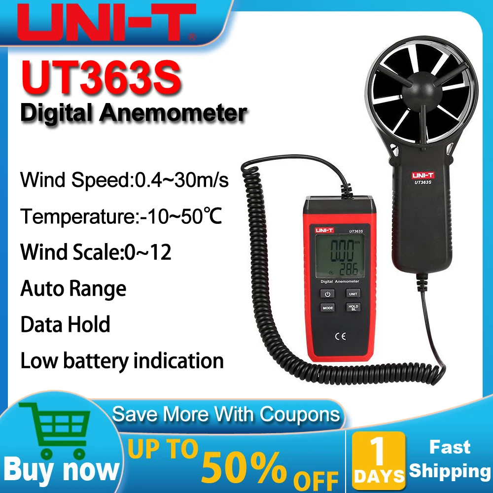 UNI-T UT363S Mini Anemometer Wind Speed Temperature Tester LCD Display Air Flow Speed MAX/AVG Measurement Wind Level 1~12