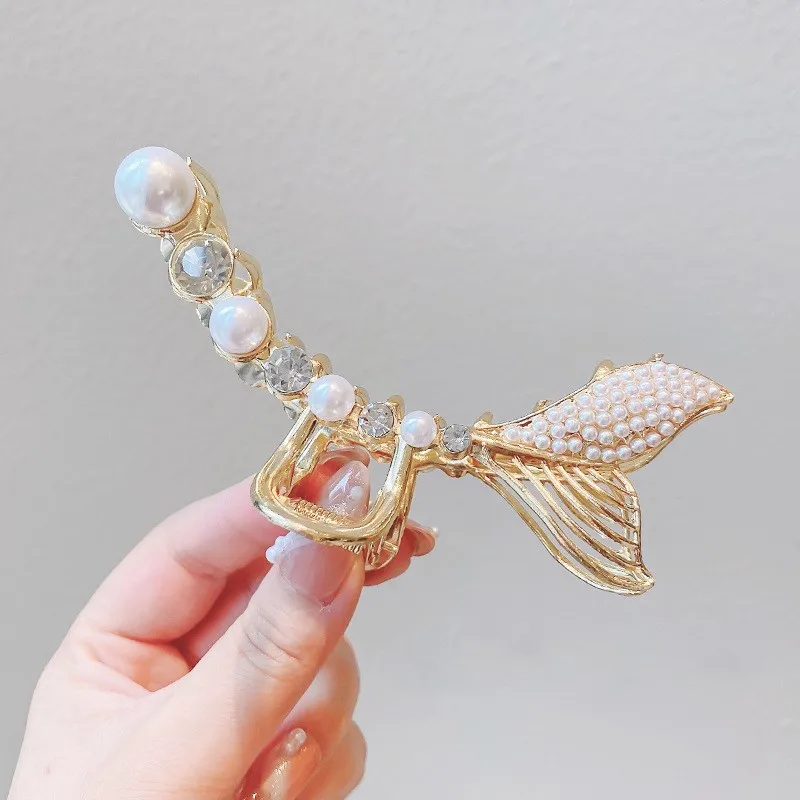 الكورية حورية البحر ذيل اللؤلؤ مشبك شعر القرش الظهر أنثى فريد رئيس دبوس الشعر المألوف الشعر التبعي