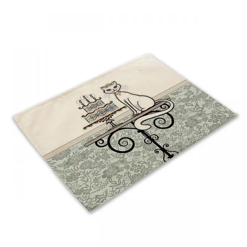30x40cm Couple Black Cat Linen Placemat Coaster Pad  Dining Table Mats Bowl Cup Kitchen Cotton Coffee Mat Home Decoration