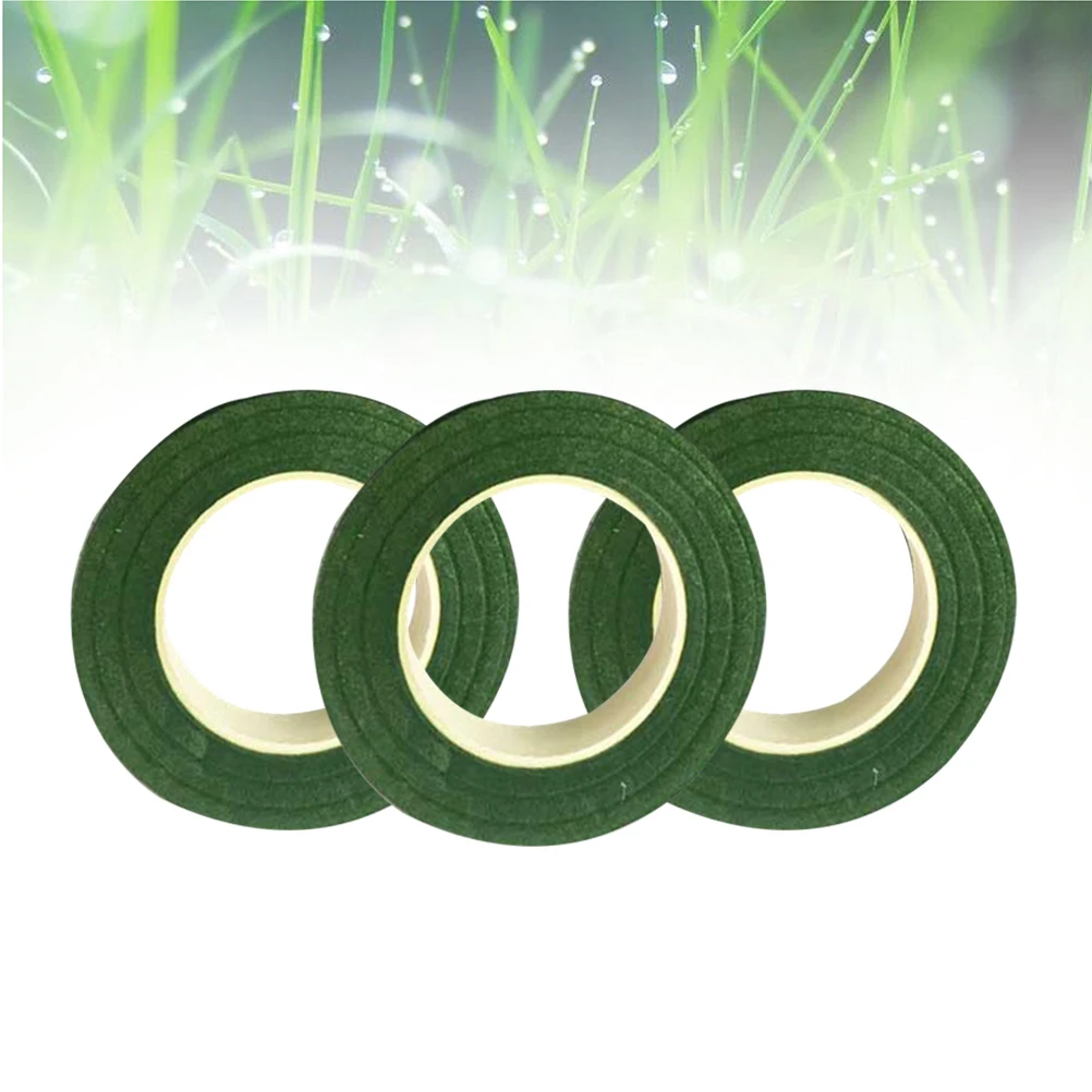 3 Rolls Flower Packaging Tape Artificial Green Floral Adhesive Decorating Stem Wrap Bouquet