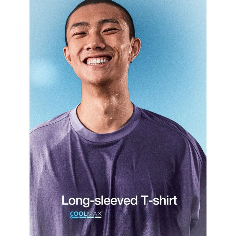 تي شيرت بلون سادة بأكمام طويلة 25 خريف ملابس رياضية أساسية خفيفة الوزن وسريعة الجفاف #1