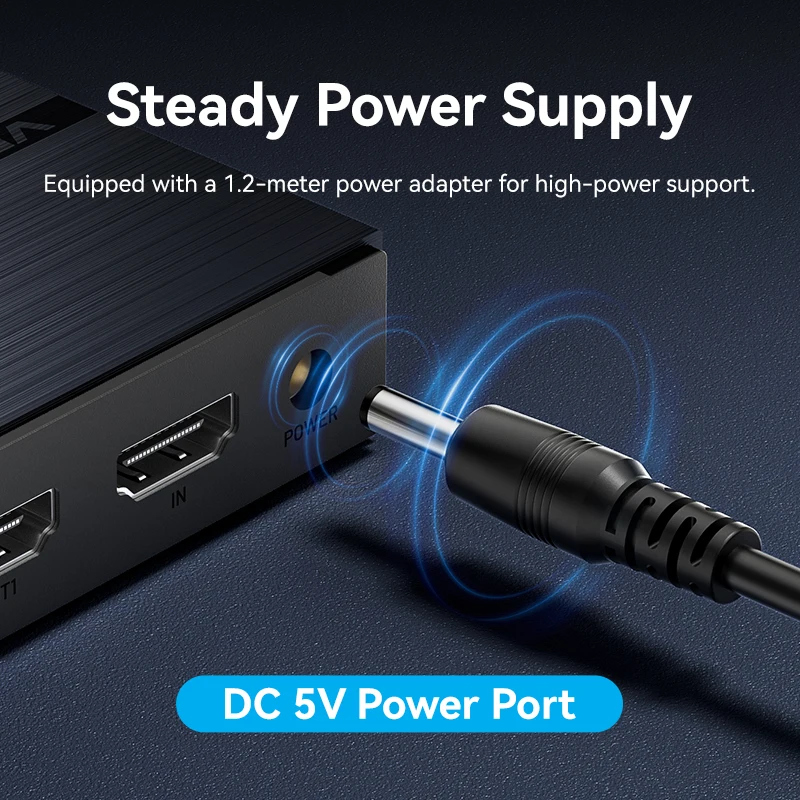 Vention 4K HDMI Splitter 1 in 8 out HDMI 2.0 Swicth للتلفزيون XBox PS5 PS4 1x8 HDMI 2.0 Switcher مع مصدر طاقة للشاشة