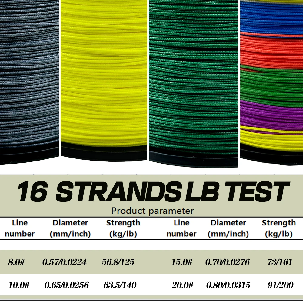 JOF 500M 300M 16 Strands Braided Fishing Lines 125LB-200LB Assist Line Green Multifilament Wire PE Carp Fishing Sea Accessories