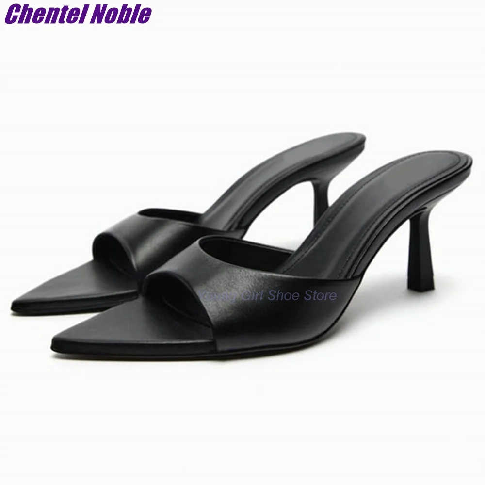 Solid Shallow Slippers Pointed Toe Black Sliver Thin High Heel Shoes For Woman Dress Summer Mules New Arrival Footwear