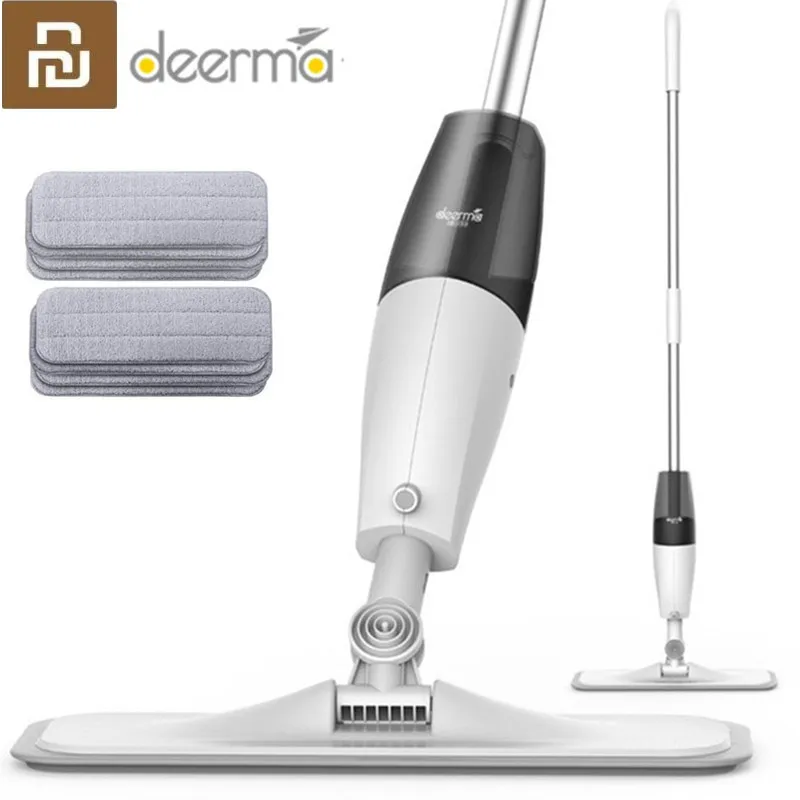 Hot Deerma Water Spray Mop With Cloth Carbon fiber dust cloth 360 degree rotating 1.2m easier for  cleanin