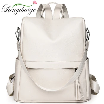 Mochila de moda para mujer, mochila de viaje antirrobo de alta calidad, bolsos escolares Vintage de cuero suave para mujer, bolso de hombro informal con tapa