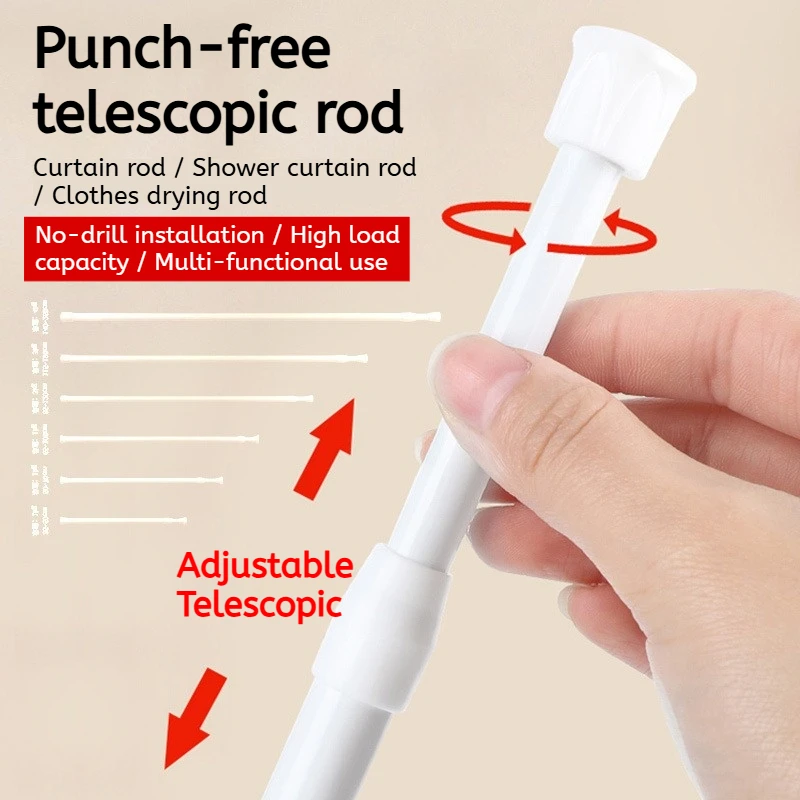 30-90cm Multifunctional Shower Curtain Rod  Adjustable Non Punching Curtain Rod Telescope Bathroom Curtain Stick YLG001