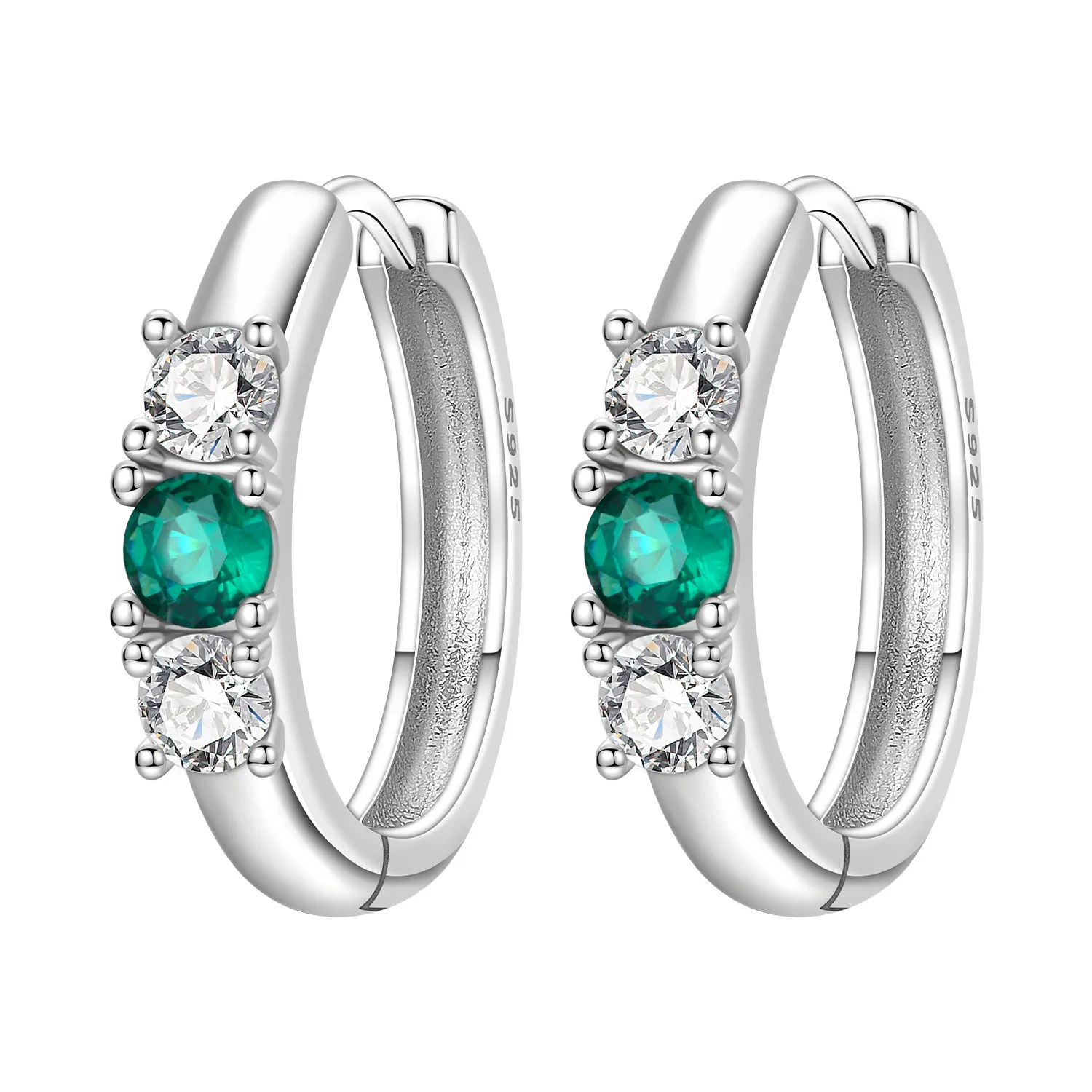 Pendientes de Aro Minimalistas de Plata de Ley S925 con Circonita Verde CYCUFF, Joyería para Mujer, Regalo Original y Moderno para Aniversario