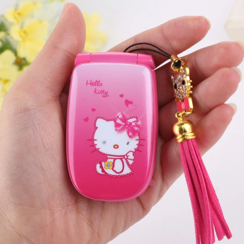 Sanrio Flip Phone W88 Hellokitty Super Small Mobile Version Personality Mini Cute Mobile Phone Pocket Kawaii Toy Gifts