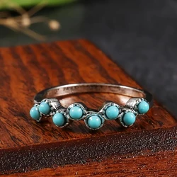 Huitan Imitation Turquoise Finger Ring for Women Boho Style Daily Wear Chic Accessories Fancy Anniversary Gift Hot Sale Jewelry