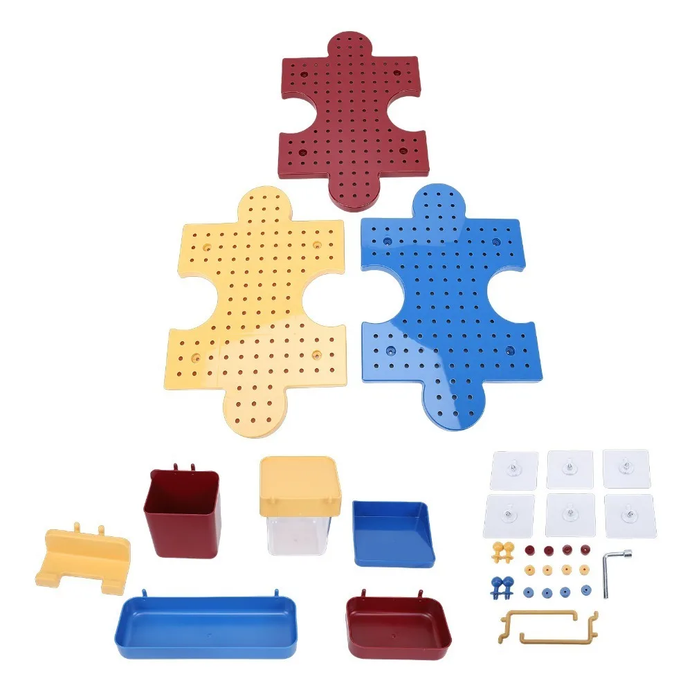 Plastic Pegboard Wall Organizer Colorful Interlocking Splicing Modular Wall Storage System With Accessories