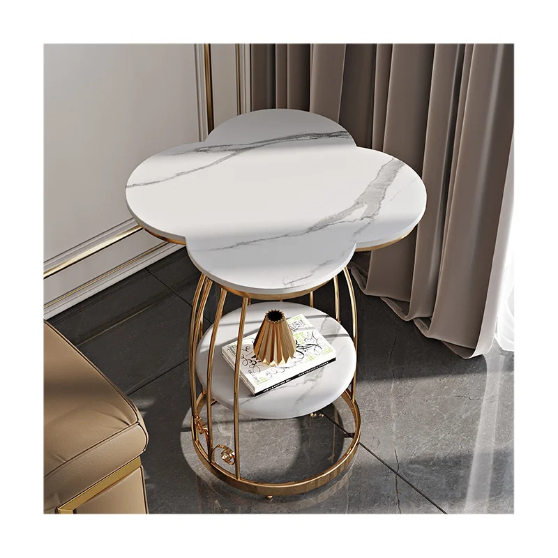 

Modern Simple Four-Leaf Clover Lucky Corner Rock Panel Side Table Light Luxury Stainless Steel Sofa Side Small Coffee Table