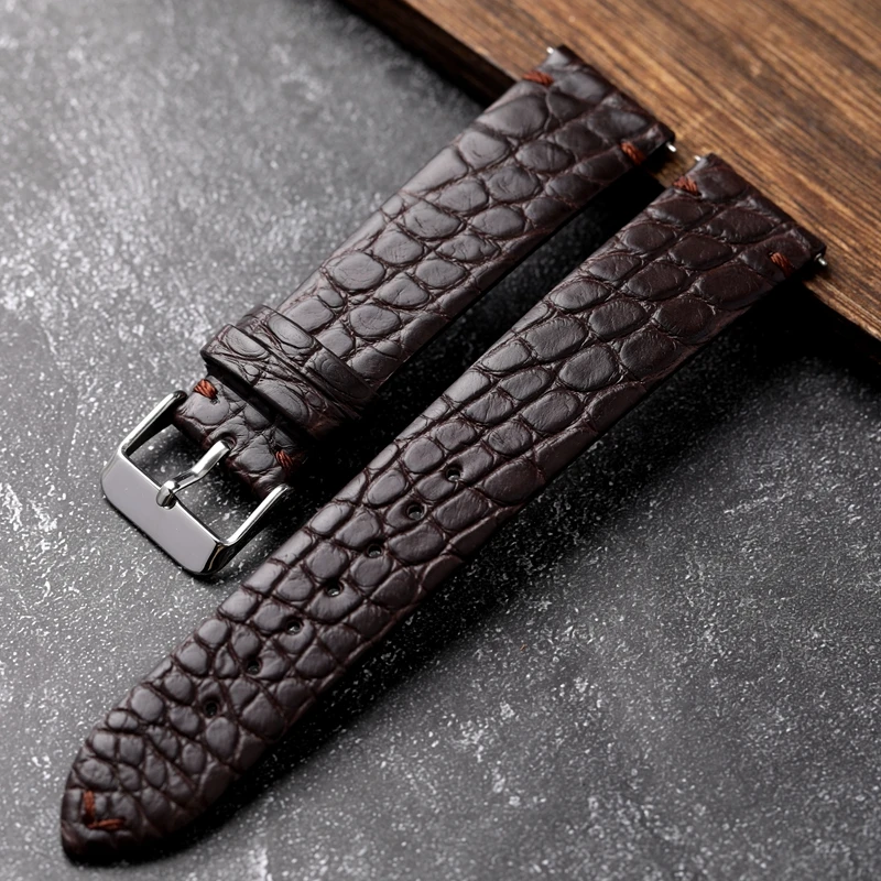 Handmade Tound Grain Crocodile Leather Strap Ultra-Thin 18 19 20  22MM Brown Black Men Soft Bracelet Vintage Style Quick Release