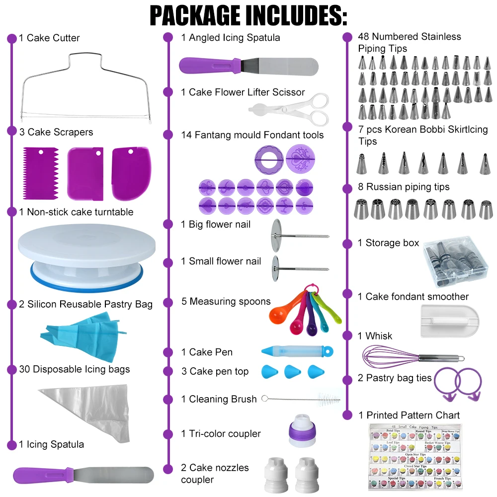 Baking Tools Accessories Rotating Stand 137Pcs Piping Bag Set Piping Nozzle Cake Decorating Tools Kit Pastry Turntable Kit