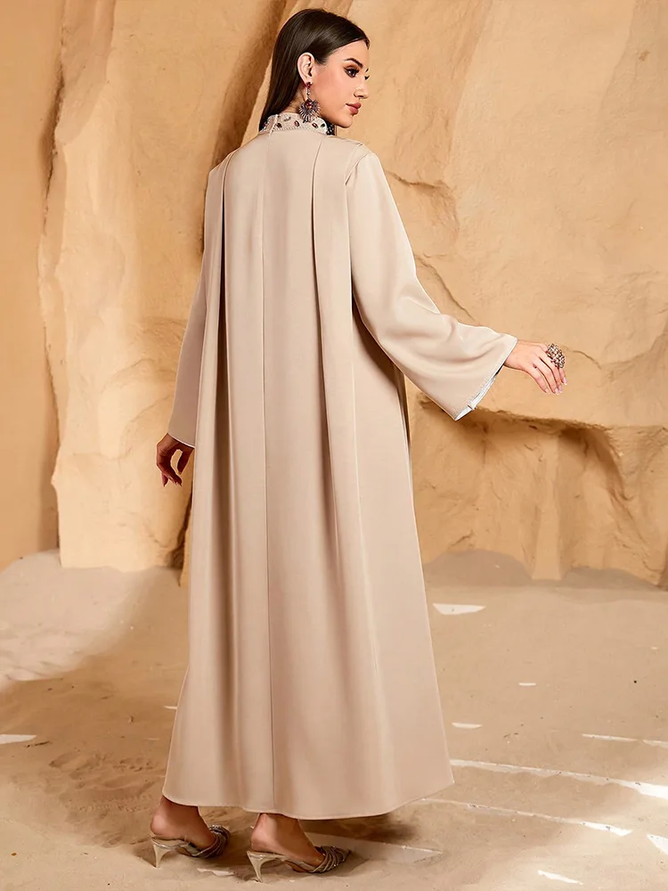 

Женское мусульманское платье макси с бриллиантами Абая Дубай Кафтан Элегантный Рамадан Ид Джеллаба Femme Musulmane Robe Caftan Marocain Jalabiya