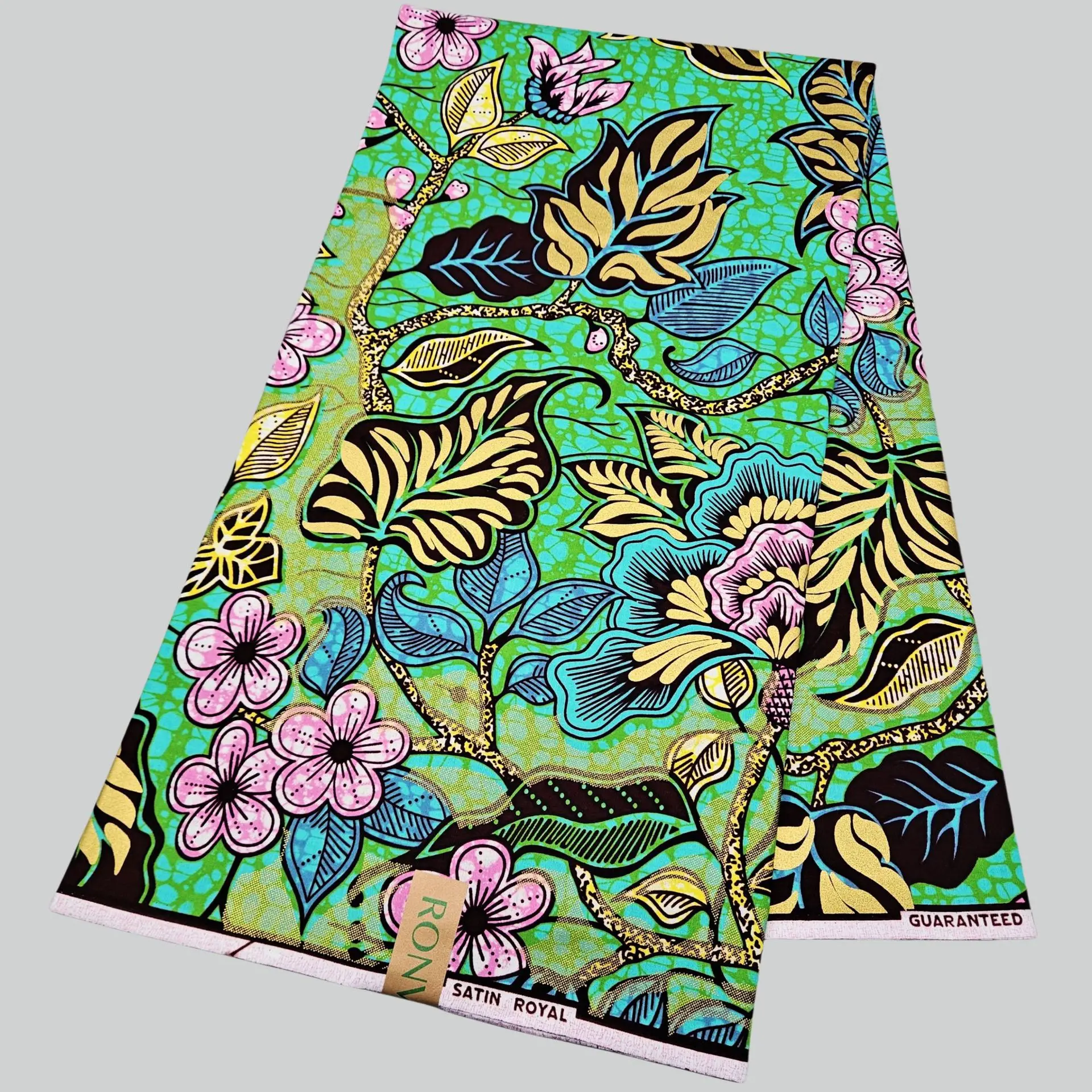 

6 ярдов длинных растений с принтом, зеленая хлопковая восковая ткань в африканском стиле для шитья своими руками, платье, диван, занавеска, скатерть шириной 120 см, R2817