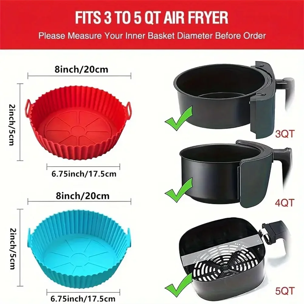 Air Fryer Silicone Baking Tray, Air Fryer Silicone Pot,Liners, Reusable Non-Stick Basket, Food Grade Silicone BPA Free