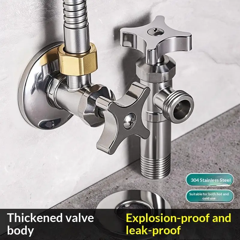 1 Set Thickened Triangle Valve For Hot And Cold Water Stainless Steel Bathroom Quick Opening Triangle Valve Faucet Accessories