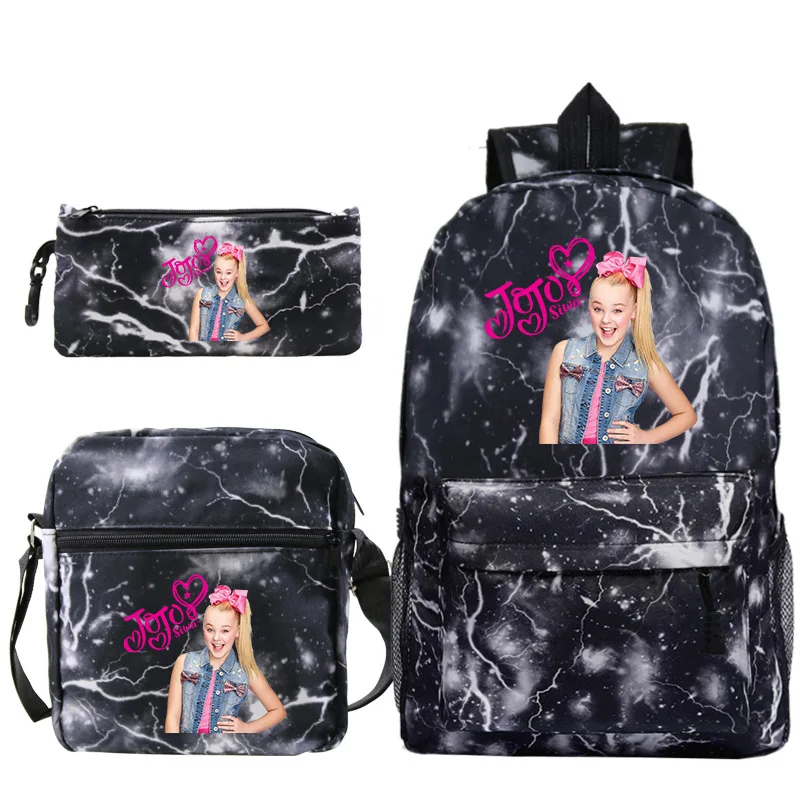 3 Pcs Set Jojo Siwa Backpack Kawaii Girls Schoolbag Bookbags Women Laptop Rucksack Travel Knapsack for Teenage Boys Shoulder Bag