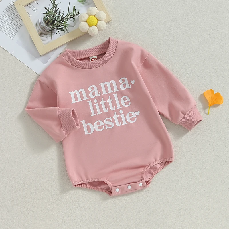 Infant Girl Autumn Jumpsuit Stylish Long Sleeve Round Neck Love Message Print  Toddler Outfit for Playtime