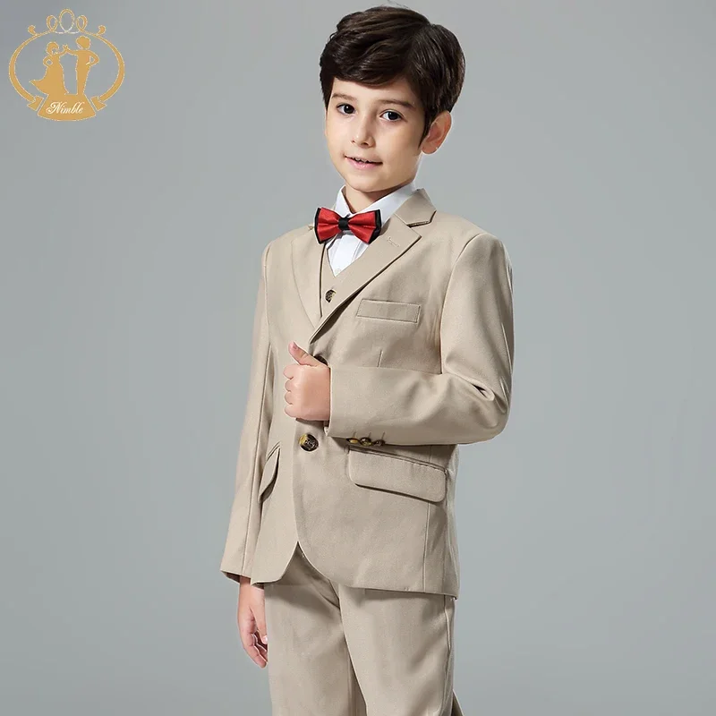 Spring Autumn Formal Suit for Boy Children Party Host Wedding Costume Coat Vest Pant 3Pcs Wholesale Clothing 718-16 Khaki