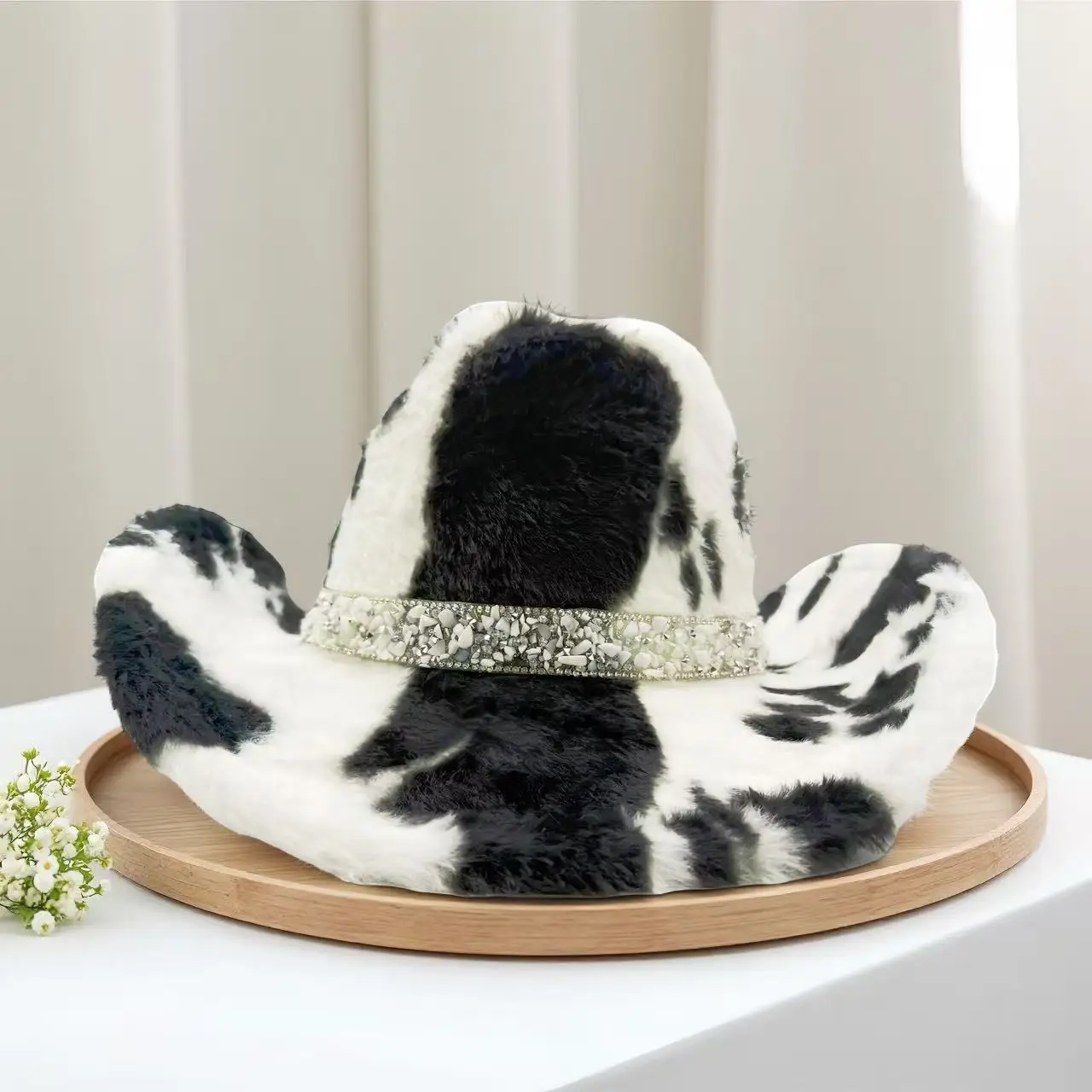 

HongLuan Black Glitter Costume Hat & Plush Cowboy Hats Rhinestone for Woman, Cowboy Cosplay Female Accessories & Cowgirl Cap