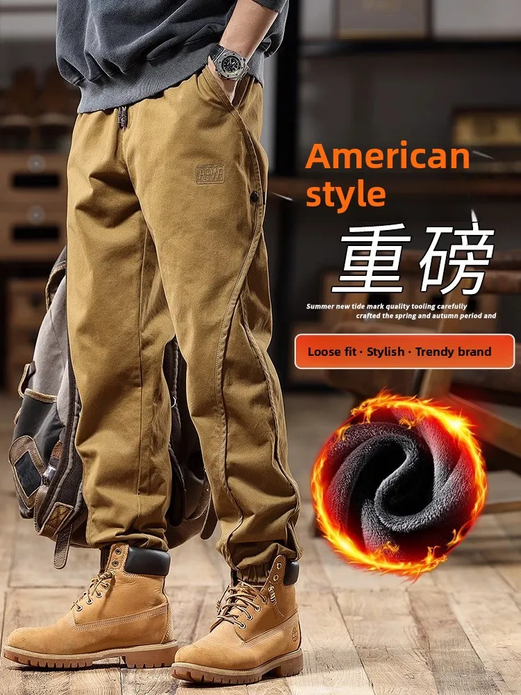 

Мужские брюки American Sle Thiened Workwear, осенне-зимние, новые, модные, на подкладке, свободные, трендовые, больших размеров, повседневные.