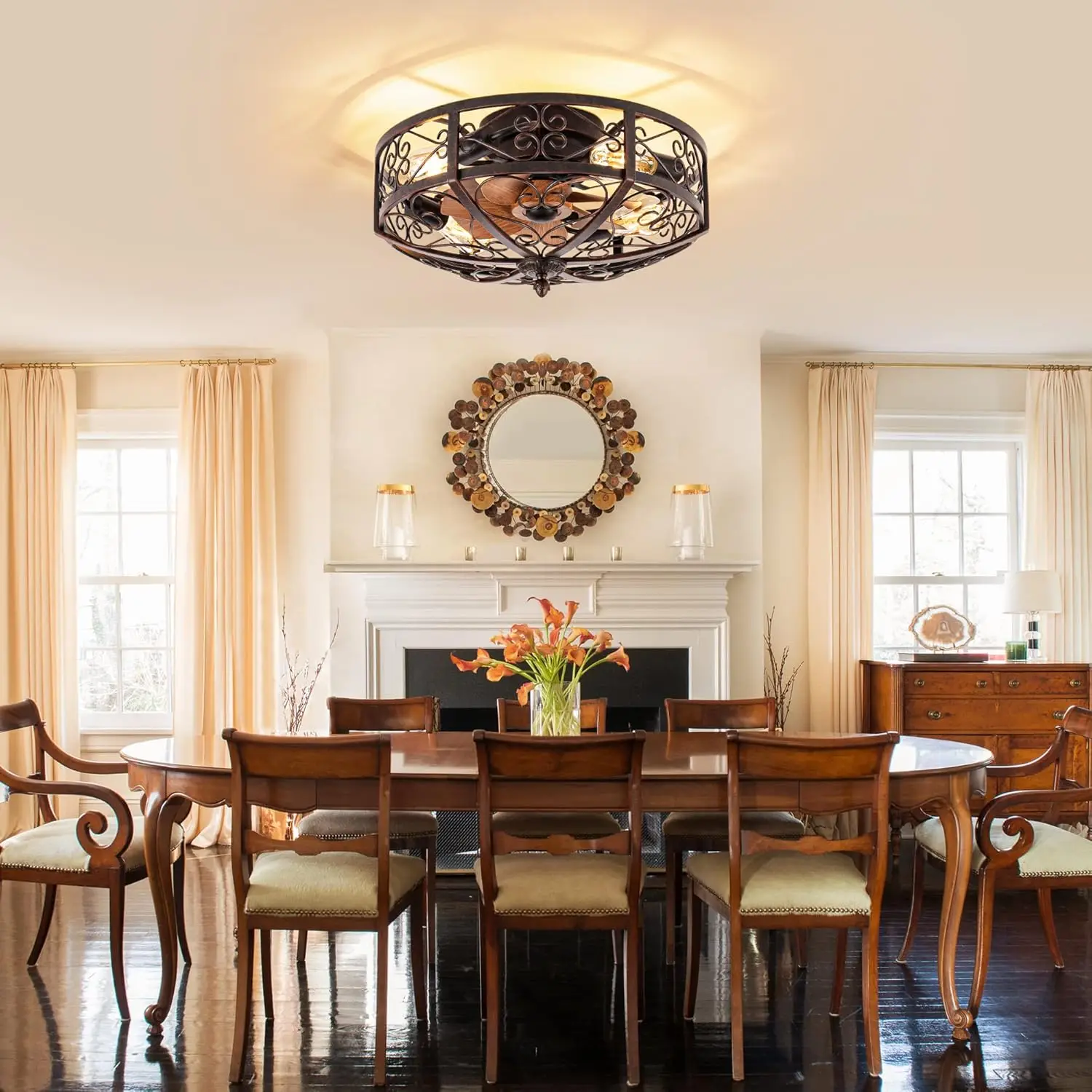 Rustic Ceiling Fan with Light Modern Enclosed Flush Mount Ceiling Fan with Remote Control Reversible Motor for Hallway, Kitchen - Image 3