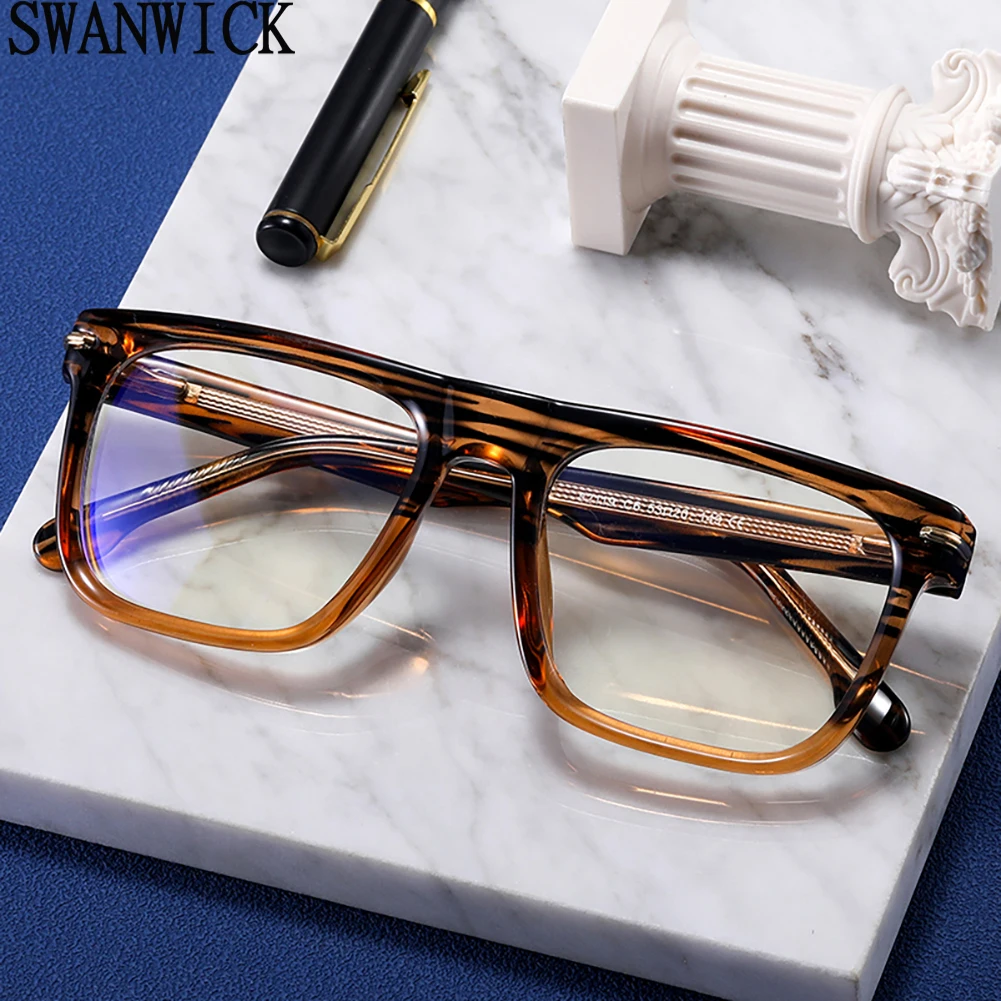 Swanwick anti blue light glasses square TR90 big glasses frame for men transparent brown male clear lens acetate drop ship