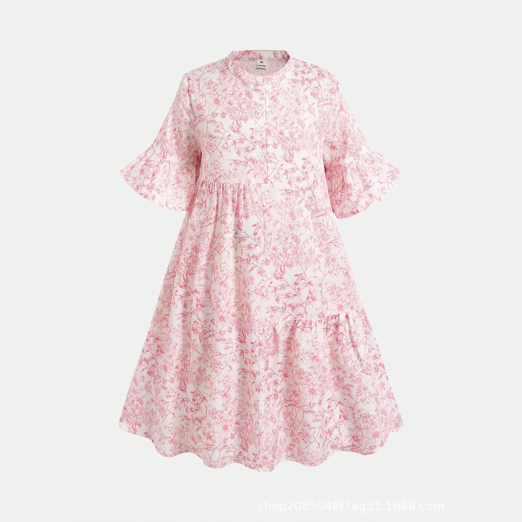 Girls Dress 2026 Spring and Summer New Childrens Clothes Girls Baby Loose Lotus Leaf Splicing Stand Collar Floral Princess Dress