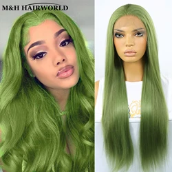 Natural Wavy Matcha Green Color Synthetic Hair Lace Front Wigs For Women Cosplay 30 Inch Long Straight Wig 13x3 Lace Frontal Wig