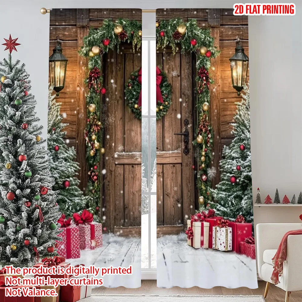 

2pcs 2D flat printing Merry Christmas Popular Window Drapes Pastoral Christmas 0 Versatile Polyester Fabric Without Electricity