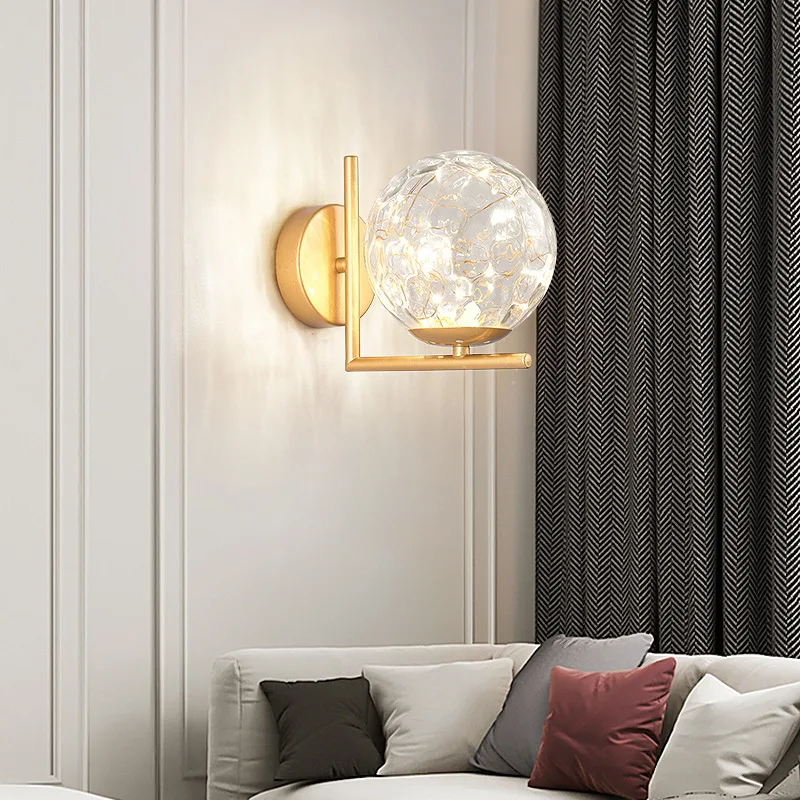 

Modern and Unique Wall Lamp Living Room Television Background Wall Lamp Creative Bedroom Bedside Hallway Simple Golden Glass