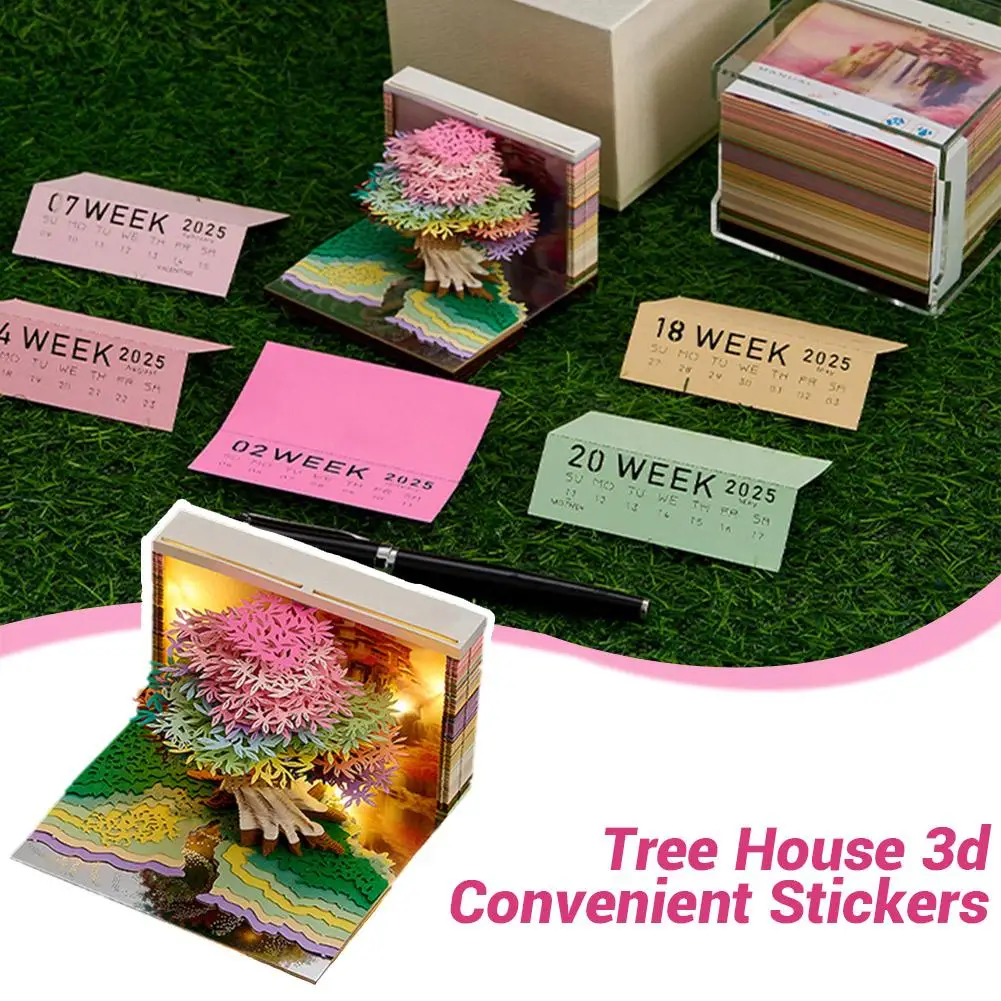3D Notepad Tree House 3D Memo Pad Desktop Decor 2025 Calendar Pen Craftwork Paper Off Tear Art Notepad Weekly Holder Z6P9