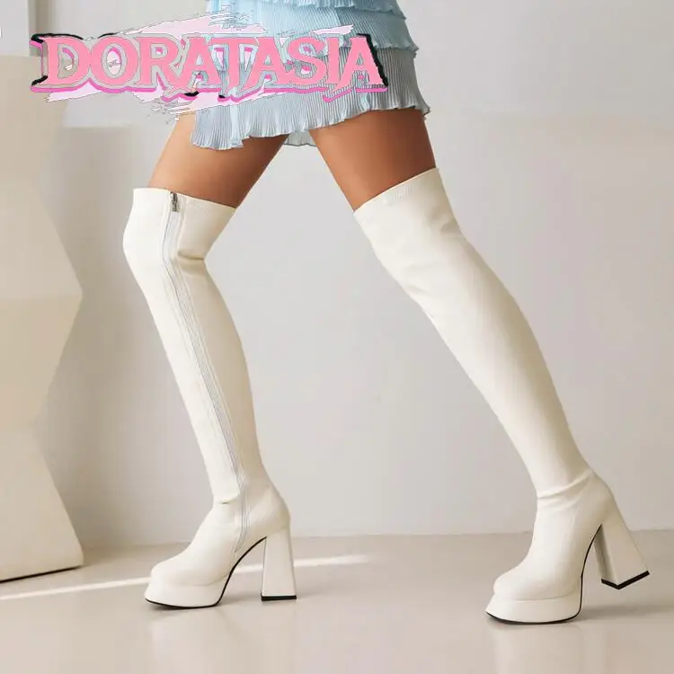 Women Boots High Heels Over Knee High Platform Motorcycle Shoes Luxury Fashion Designer Brand Winter Punk Goth Boots Woman