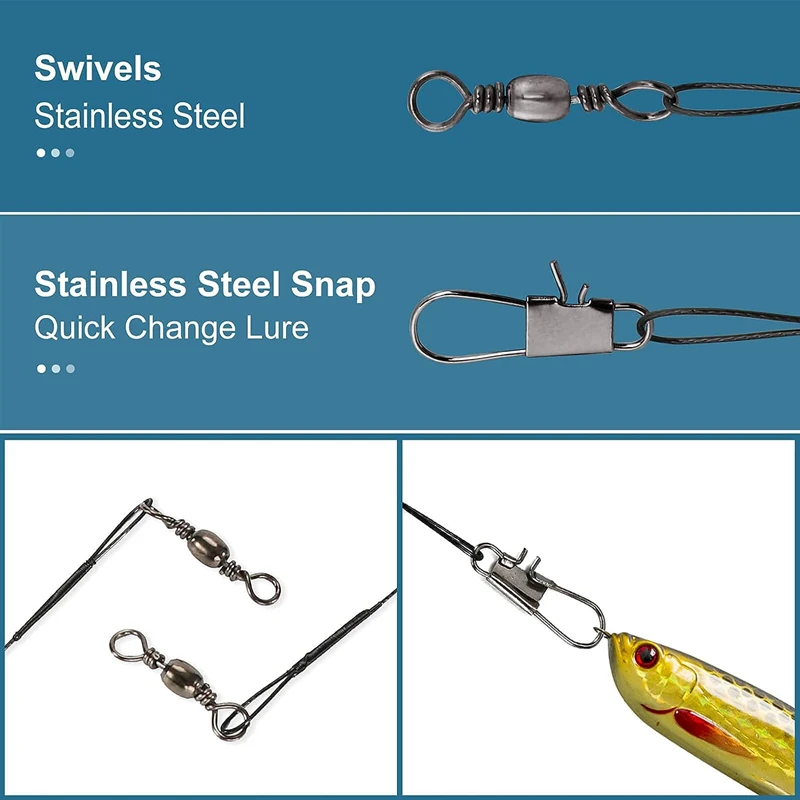 Stainless Steel Wire Trace Leader Anti Bite Fishing Line with Swivel Snap Connector Saltwater Freshwater Pike Bass Tuna Lure Tac - view 3
