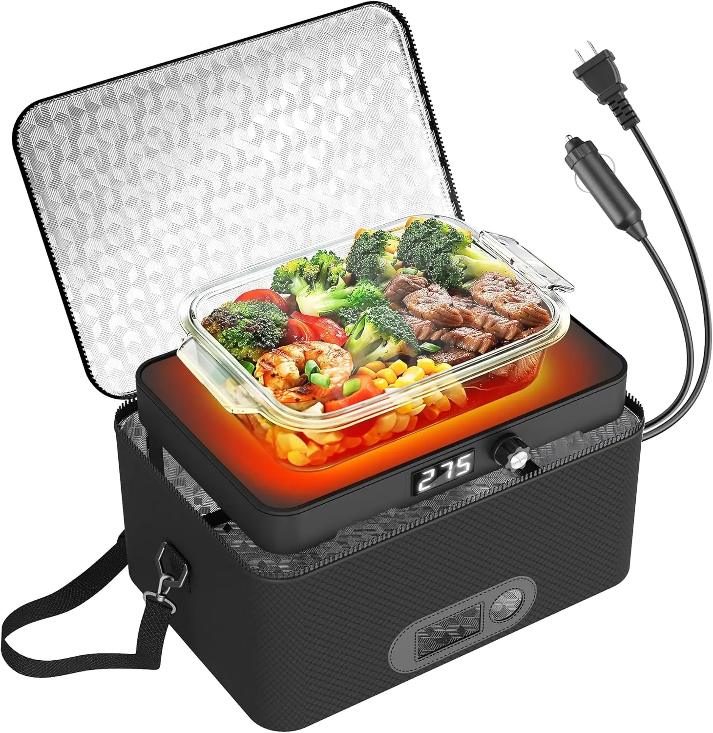 

Portable Oven for Car, 12V-240V Mini Electric Heated Lunch Box, Reheat Meals & Cook Raw Food on Road Trips Camping Picnic
