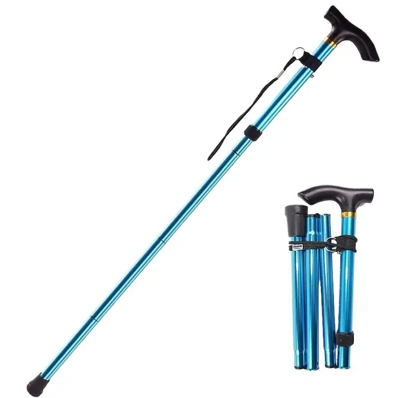 Bastão de Caminhada Dobrável Portátil com 5 Níveis de Altura Ajustável e Alça de Pulso - Oferta Imperdível