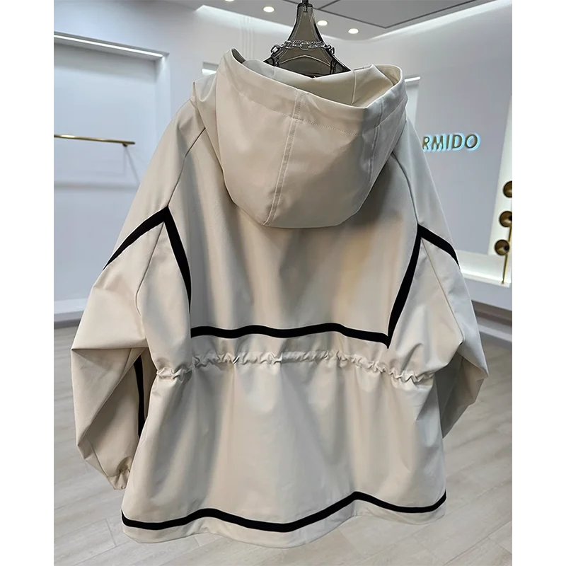 European Goods High-end Ribbon Stitching Contrast Jacket Women's 2025 New Spring and Autumn Leisure Loose Slim Short Trench Coat - Image 3