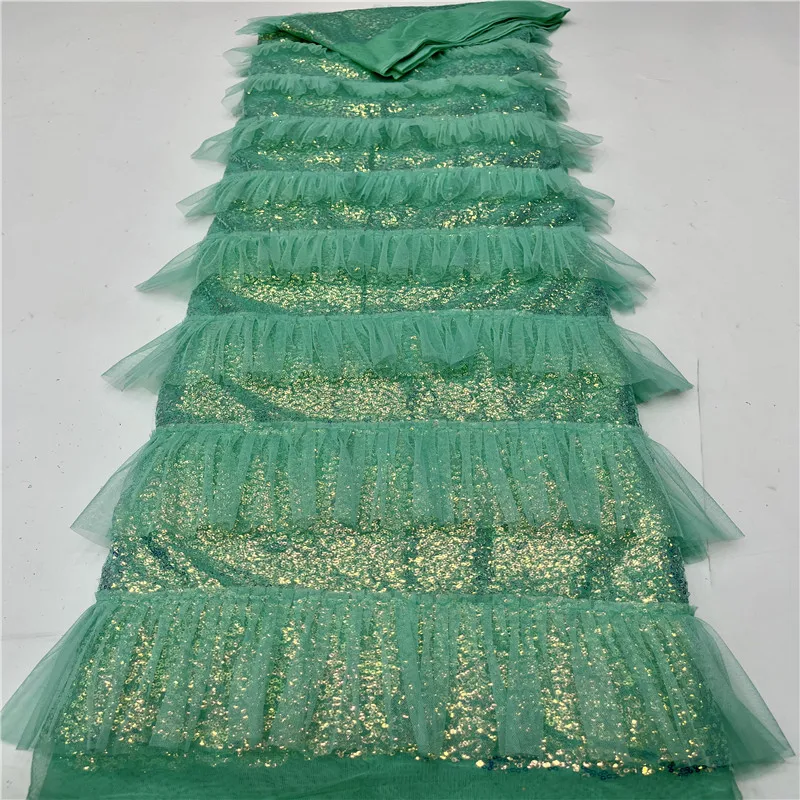 

2023 (5yards/pc) High grade emerald green African sequins net lace fabric fully embroidered French lace for party dress