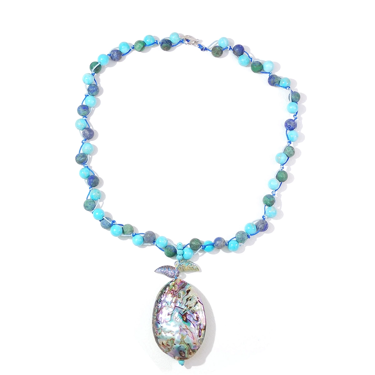 Lii Ji Real Stone Blue Color Azurite Turquoise Abalone Shell Pendant Necklace 51cm Stock Sale Women Jewelry Gift